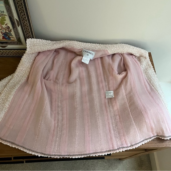 ❌SOLD❌ CHANEL 1999 SS Vintage Pink Beige Tweed Jacket CC Logo FR44 Large L Auth - Picture 12 of 17